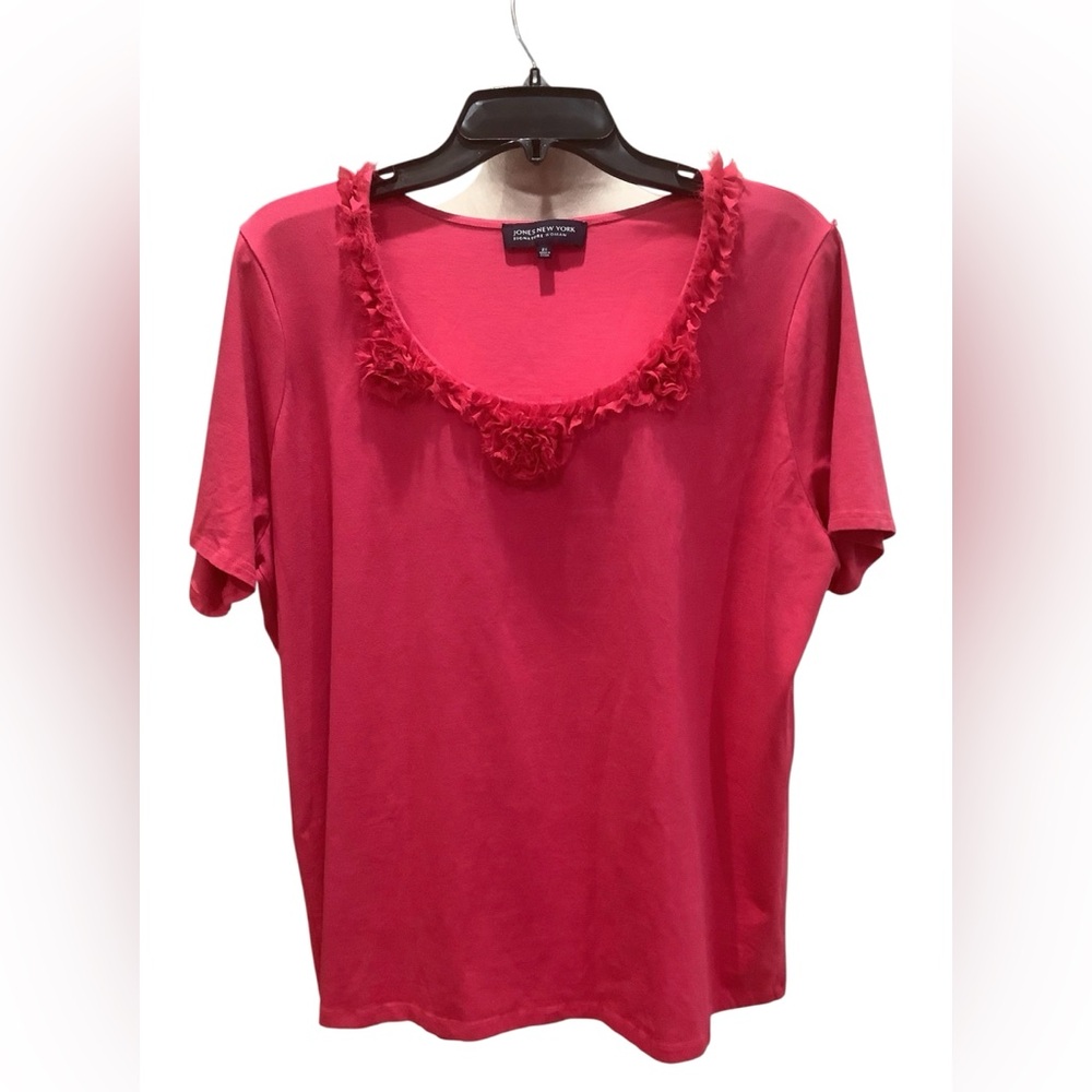 Jones New York Signature Woman Red Ruffled Short Sleeve Top Size 2X